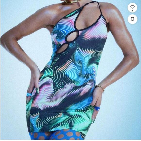JADED LONDON Swirl Print Asymmetric Cut Out Mini Dress UK 6 US 2 - Picture 1 of 8
